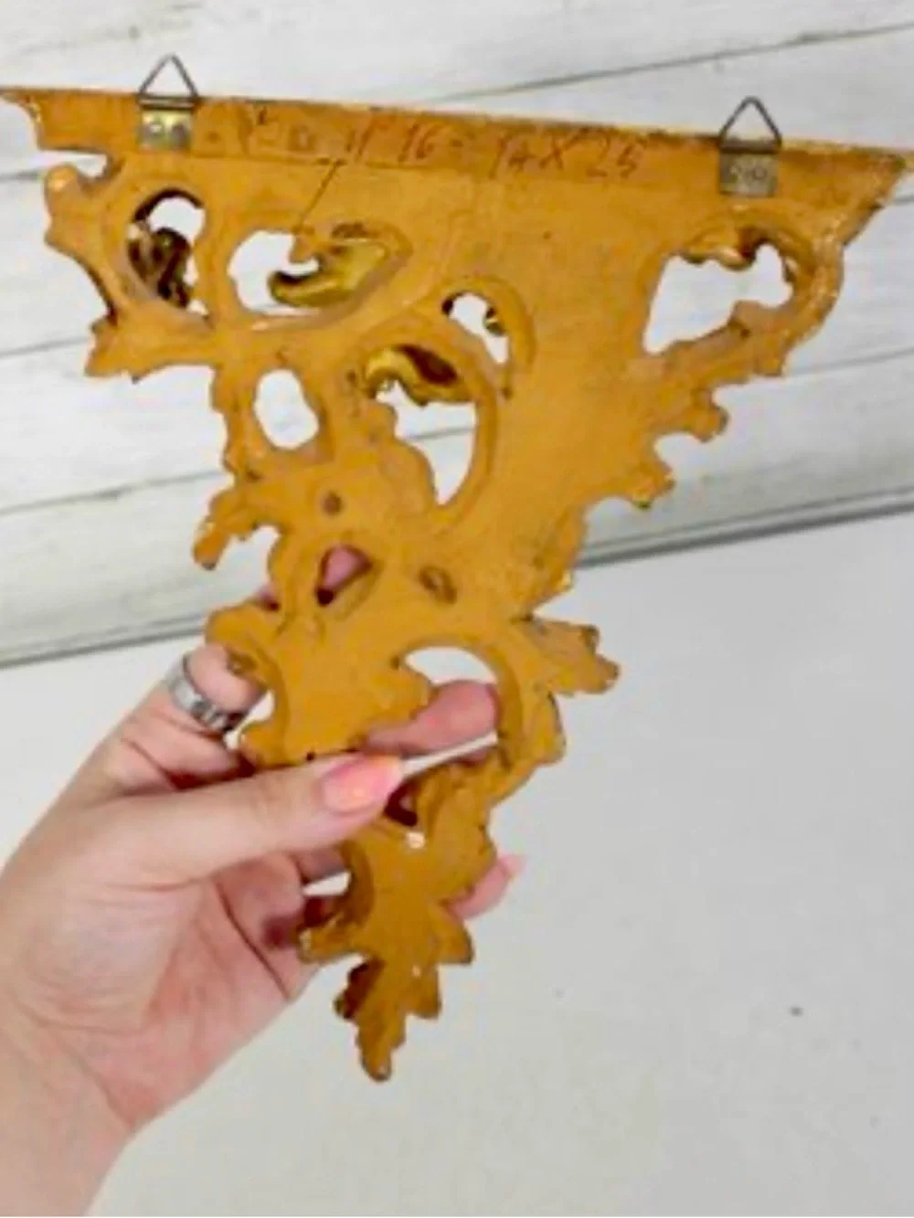 Antique Italian Rococo Style Wall Bracket Shelves Carved Wood Gold Gilded Set 2